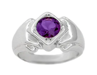 Mens Art Deco Amethyst Ring in 14 Karat White Gold