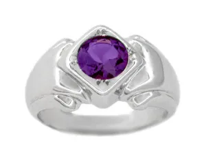 Mens Art Deco Amethyst Ring in 14 Karat White Gold