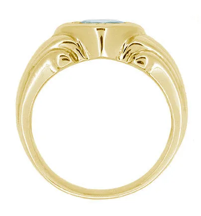 Mens Art Deco Aquamarine Ring in 14 Karat Yellow Gold