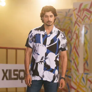 Mens Blue-Black Cuban Shirt