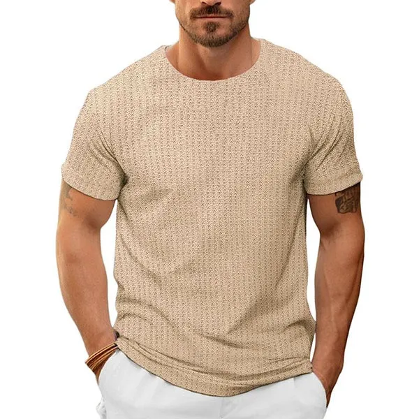 MEN'S CASUAL ROUND NECK WAFFLE SHORT SLEEVE SLIM FIT T-SHIRT