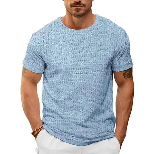 MEN'S CASUAL ROUND NECK WAFFLE SHORT SLEEVE SLIM FIT T-SHIRT
