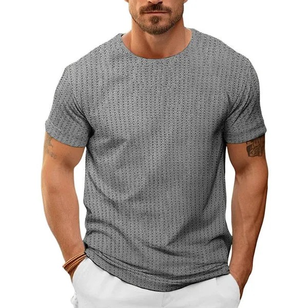 MEN'S CASUAL ROUND NECK WAFFLE SHORT SLEEVE SLIM FIT T-SHIRT