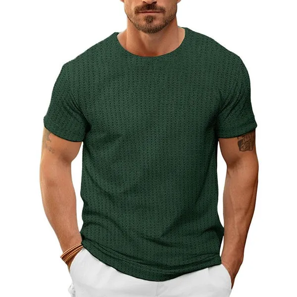 MEN'S CASUAL ROUND NECK WAFFLE SHORT SLEEVE SLIM FIT T-SHIRT