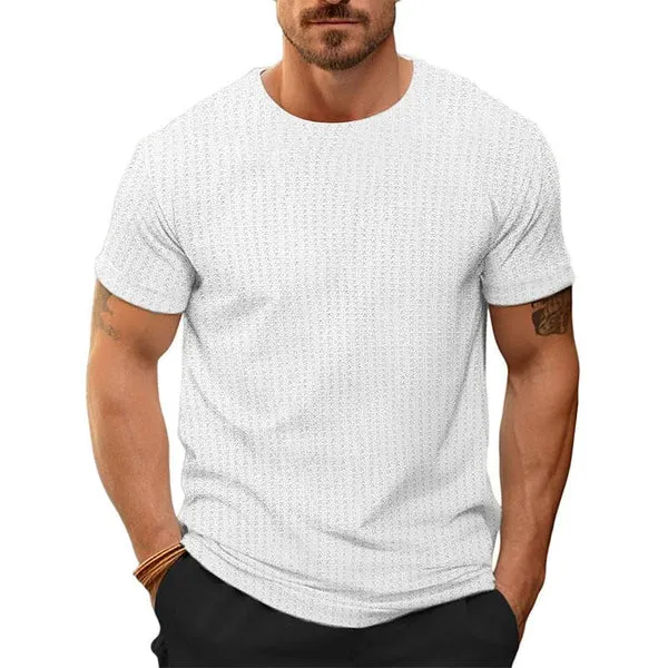 MEN'S CASUAL ROUND NECK WAFFLE SHORT SLEEVE SLIM FIT T-SHIRT