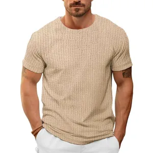 MEN'S CASUAL ROUND NECK WAFFLE SHORT SLEEVE SLIM FIT T-SHIRT