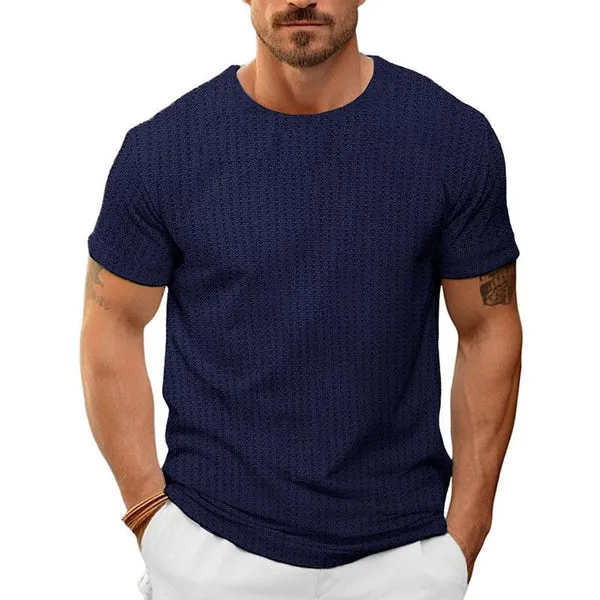 MEN'S CASUAL ROUND NECK WAFFLE SHORT SLEEVE SLIM FIT T-SHIRT