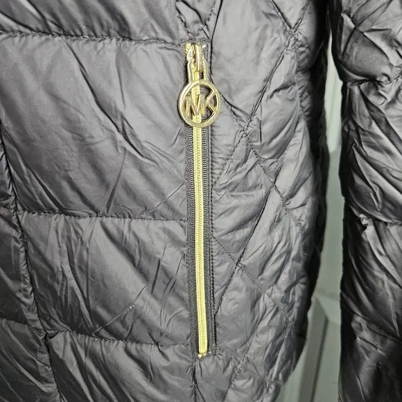 Michael Kors Down Puffer Jacket Women Sz Medium Black Gold