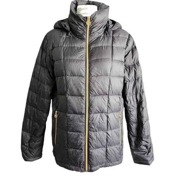 Michael Kors Down Puffer Jacket Women Sz Medium Black Gold