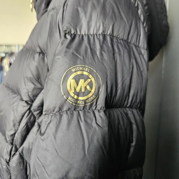 Michael Kors Down Puffer Jacket Women Sz Medium Black Gold