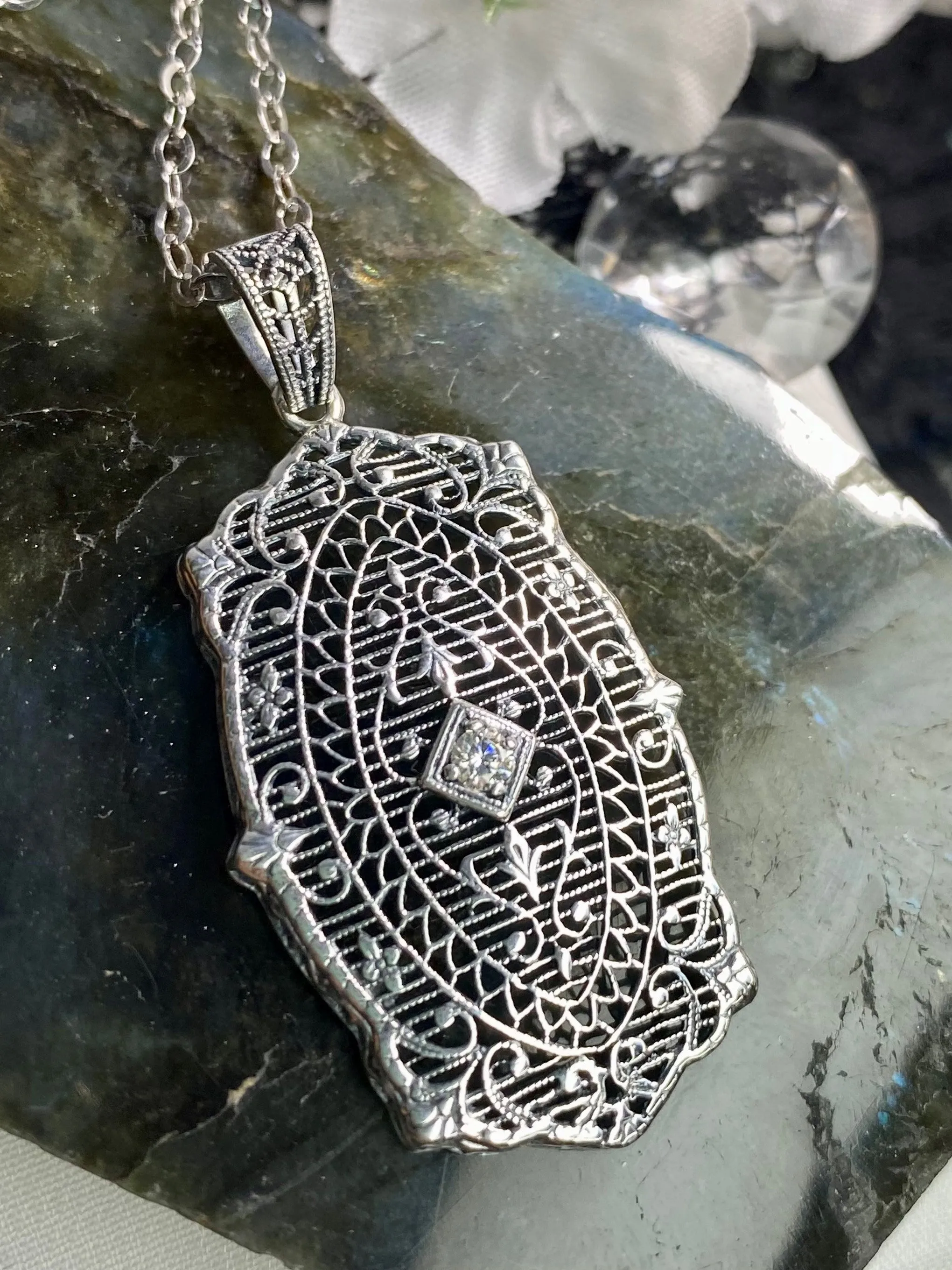 Moissanite Pendant with optional Earrings, Rococo Inspired Vintage Revival Jewelry #S358
