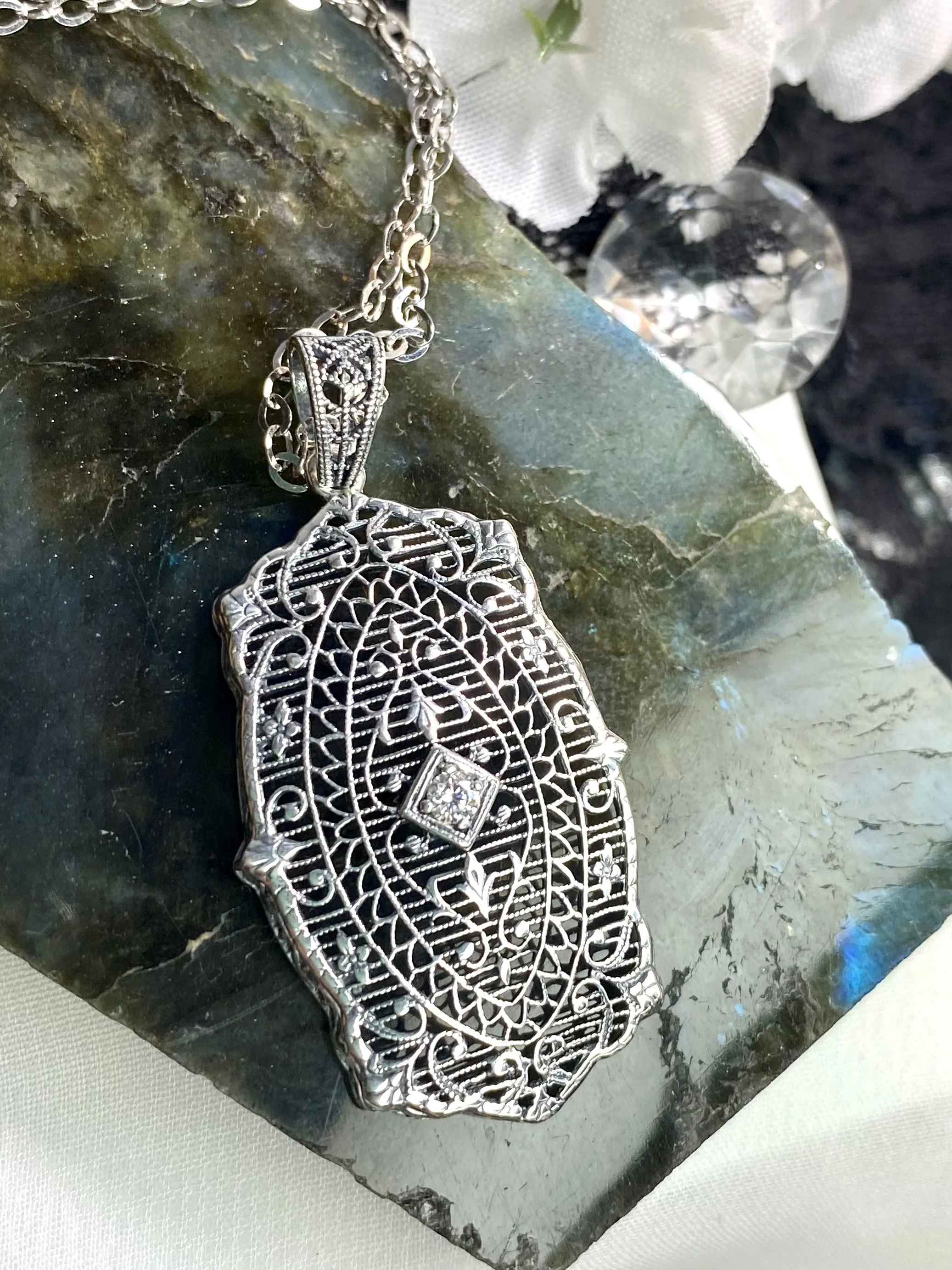 Moissanite Pendant with optional Earrings, Rococo Inspired Vintage Revival Jewelry #S358