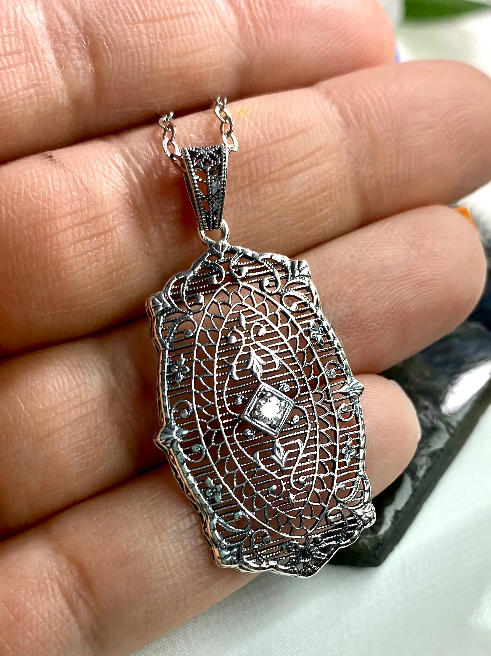 Moissanite Pendant with optional Earrings, Rococo Inspired Vintage Revival Jewelry #S358