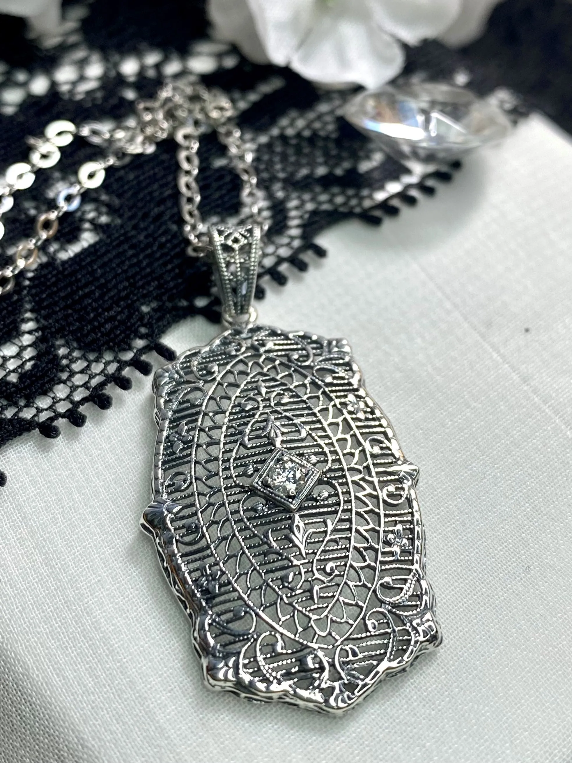 Moissanite Pendant with optional Earrings, Rococo Inspired Vintage Revival Jewelry #S358