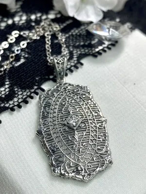 Moissanite Pendant with optional Earrings, Rococo Inspired Vintage Revival Jewelry #S358
