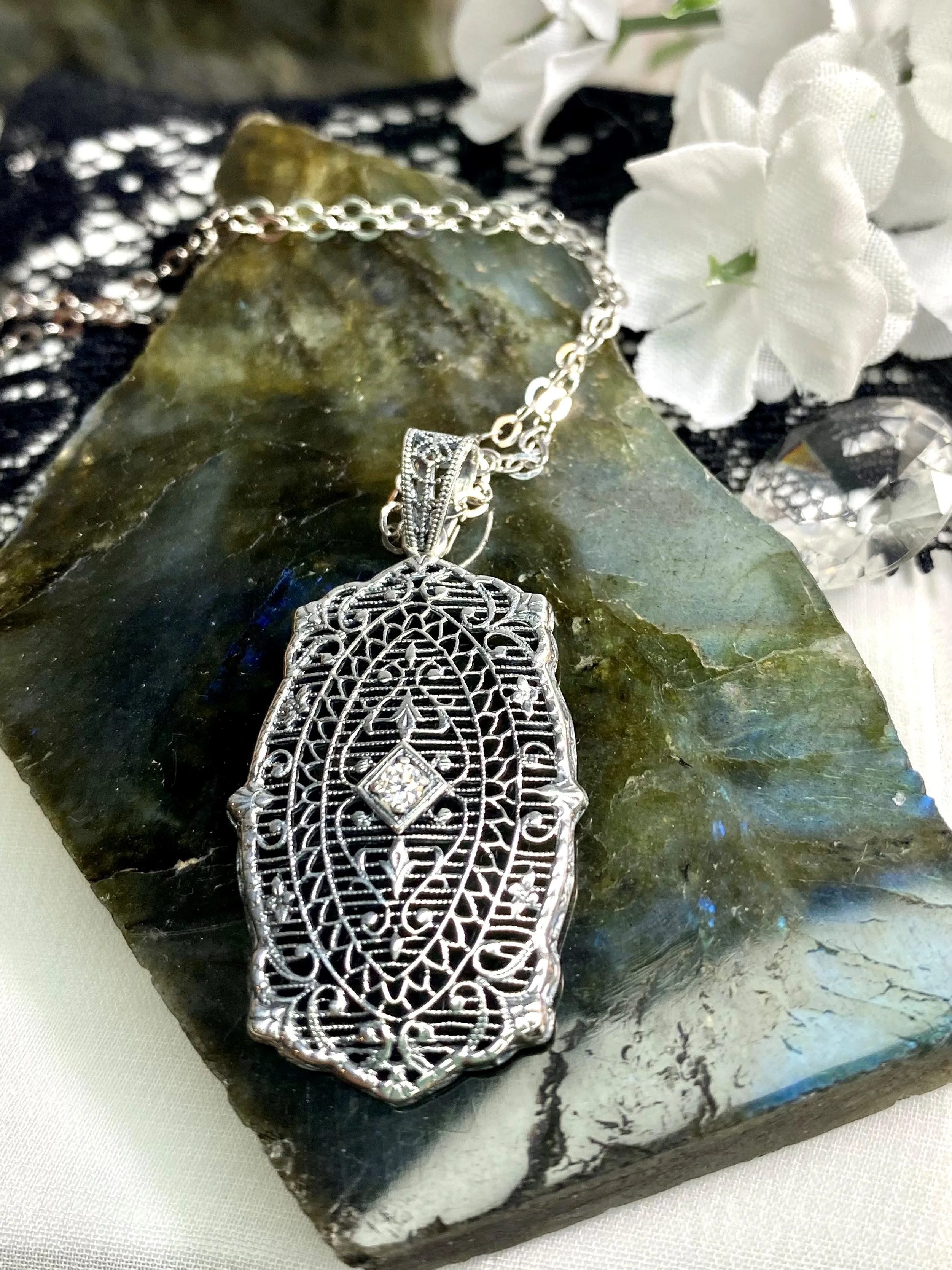 Moissanite Pendant with optional Earrings, Rococo Inspired Vintage Revival Jewelry #S358