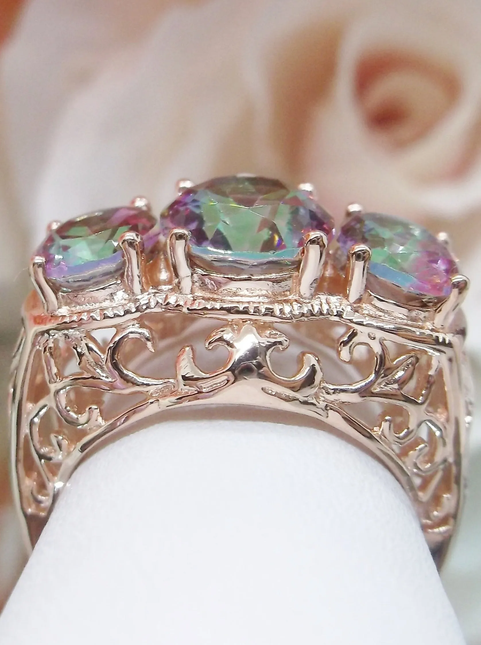 Mystic Topaz Ring, Rose Gold Art Deco Jewelry #D36