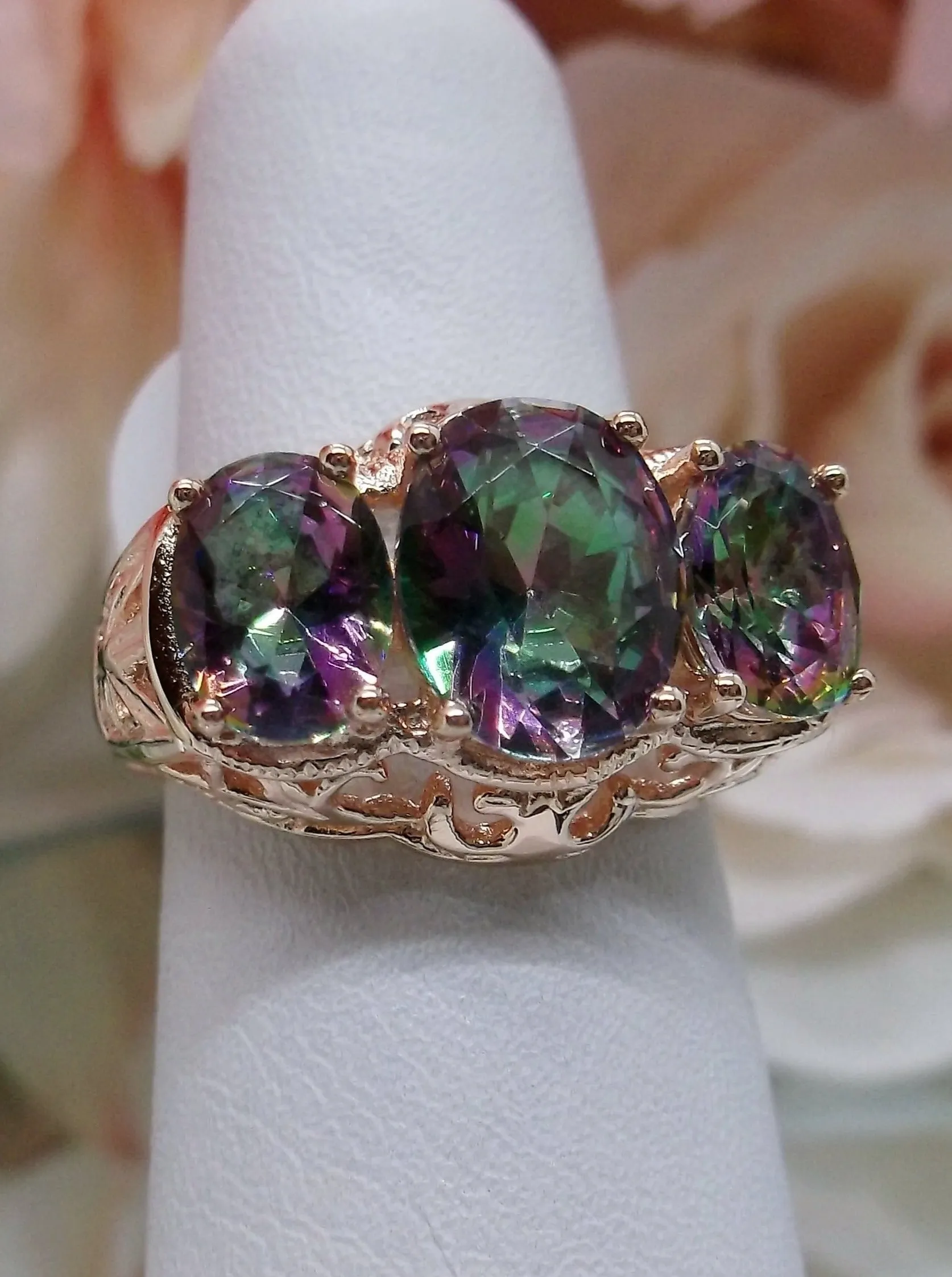 Mystic Topaz Ring, Rose Gold Art Deco Jewelry #D36