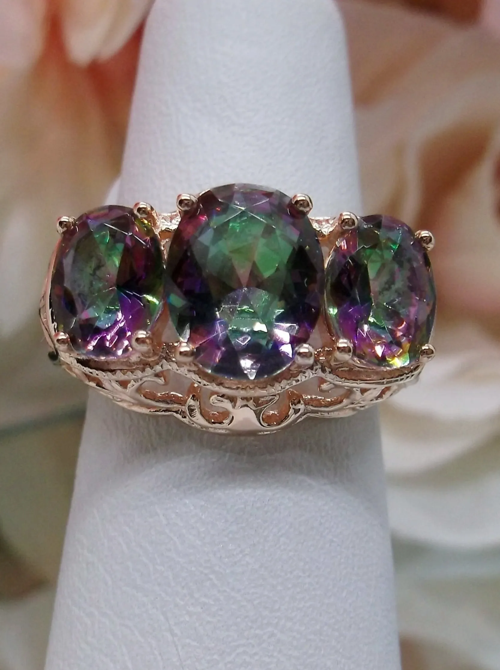 Mystic Topaz Ring, Rose Gold Art Deco Jewelry #D36