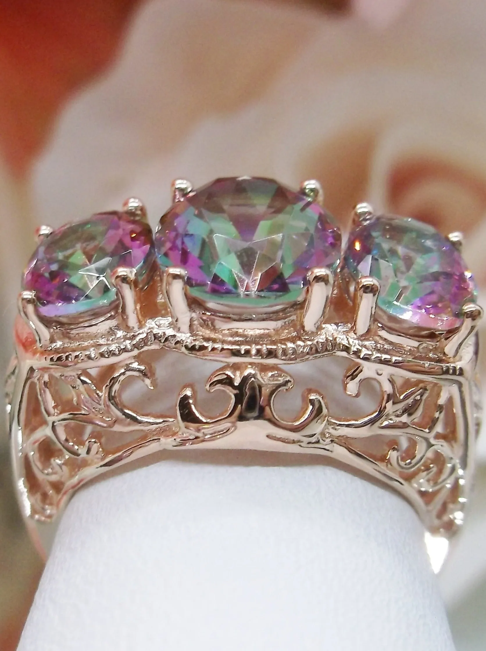 Mystic Topaz Ring, Rose Gold Art Deco Jewelry #D36