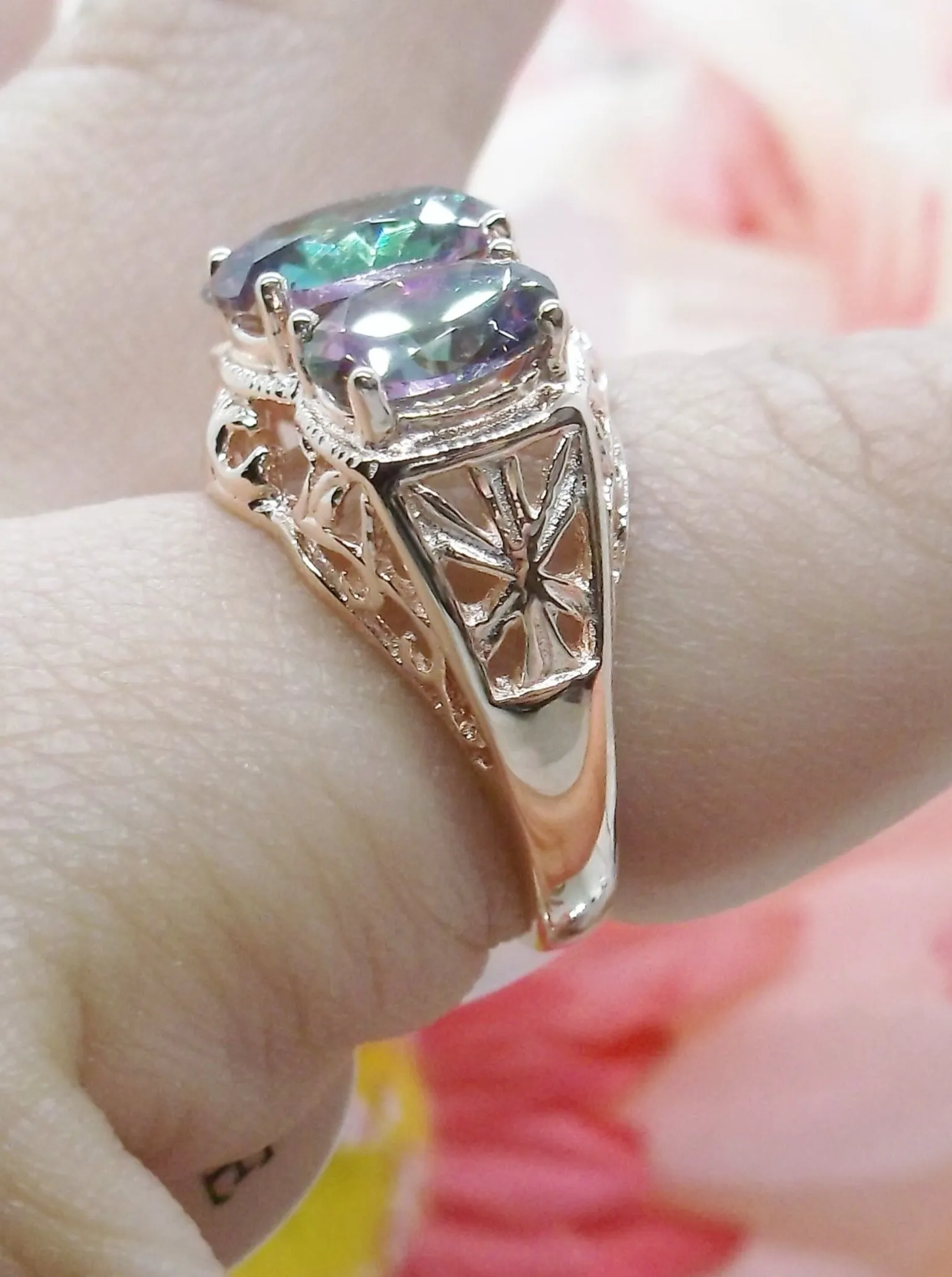 Mystic Topaz Ring, Rose Gold Art Deco Jewelry #D36