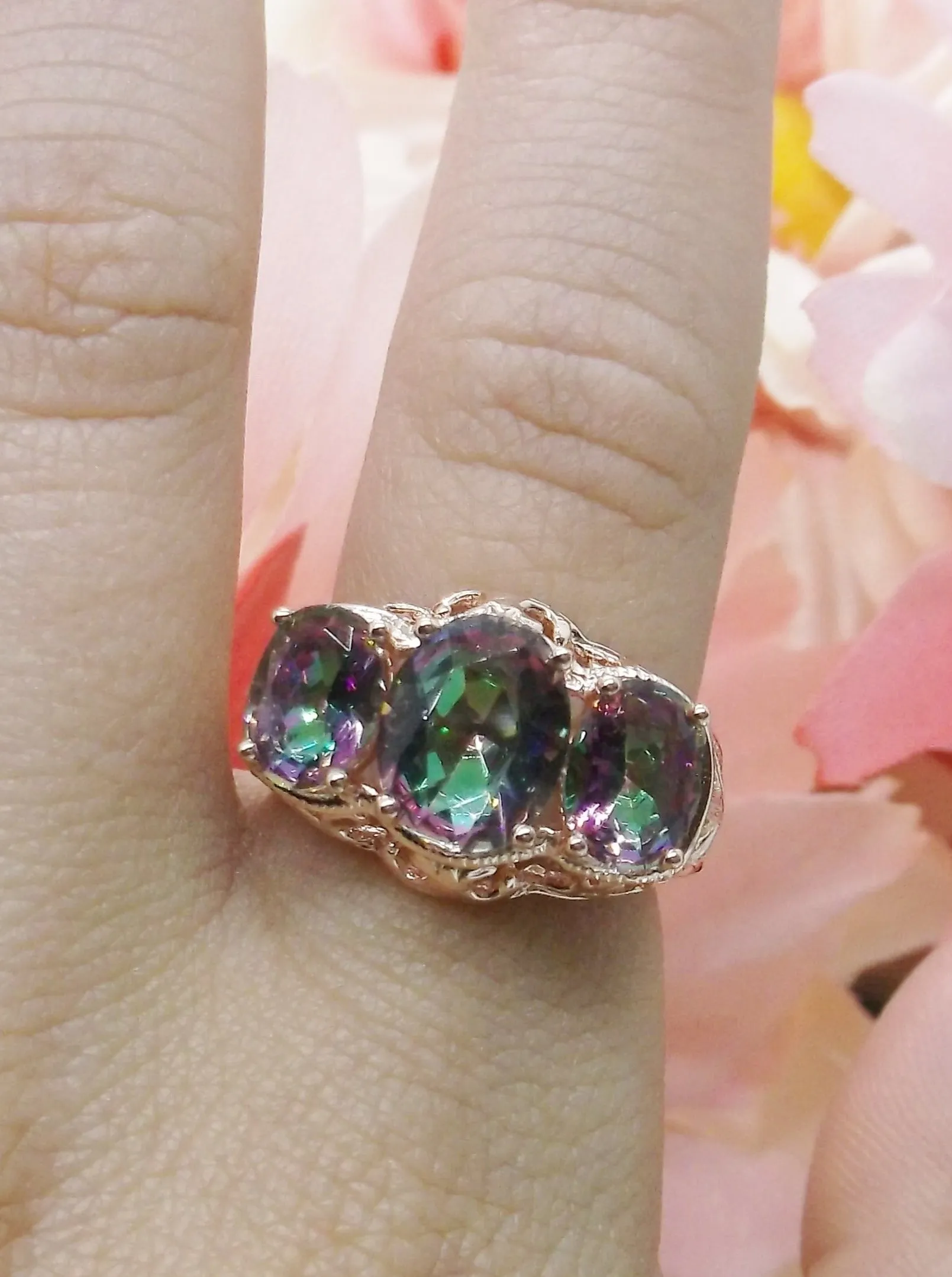 Mystic Topaz Ring, Rose Gold Art Deco Jewelry #D36