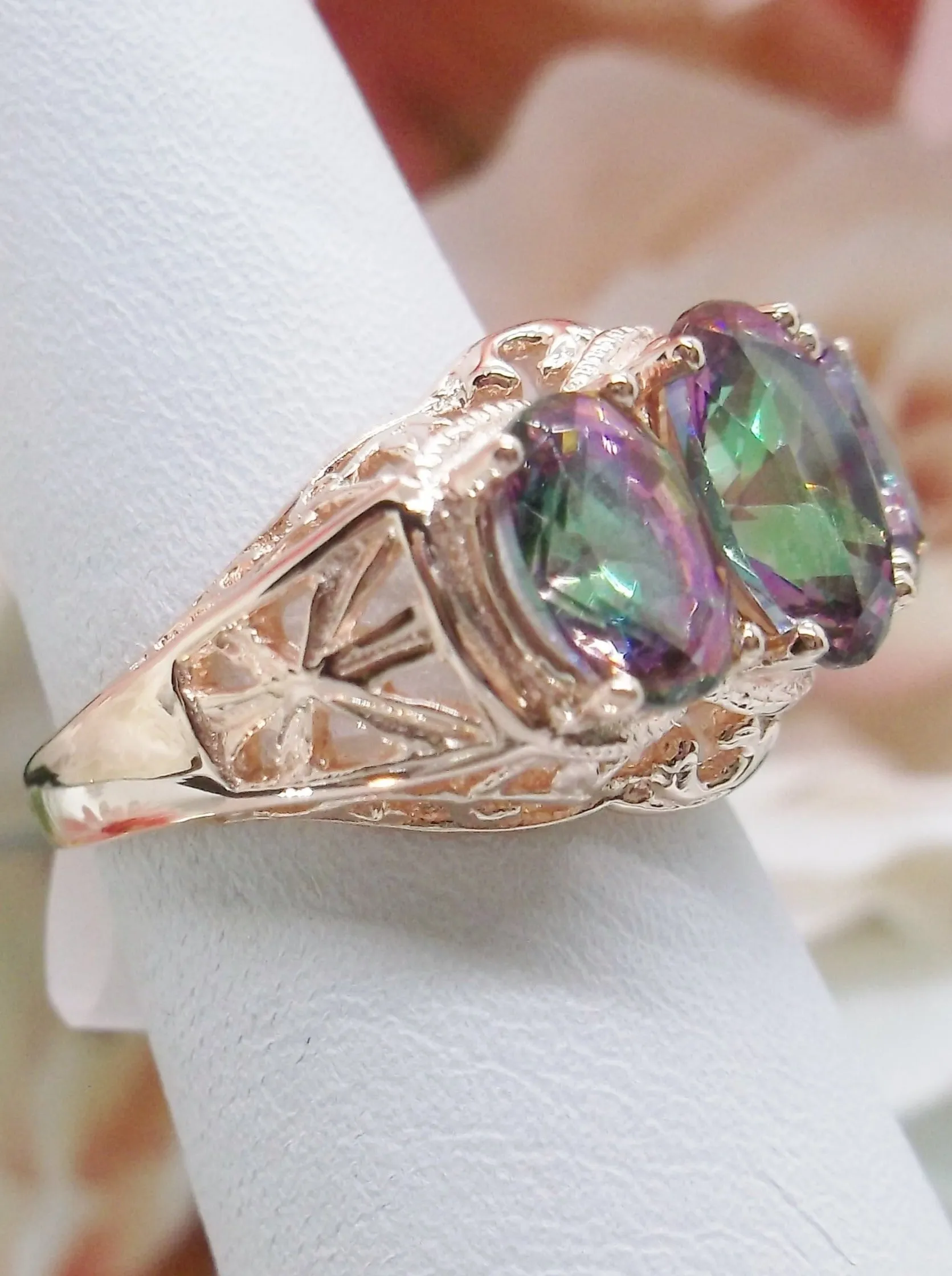 Mystic Topaz Ring, Rose Gold Art Deco Jewelry #D36