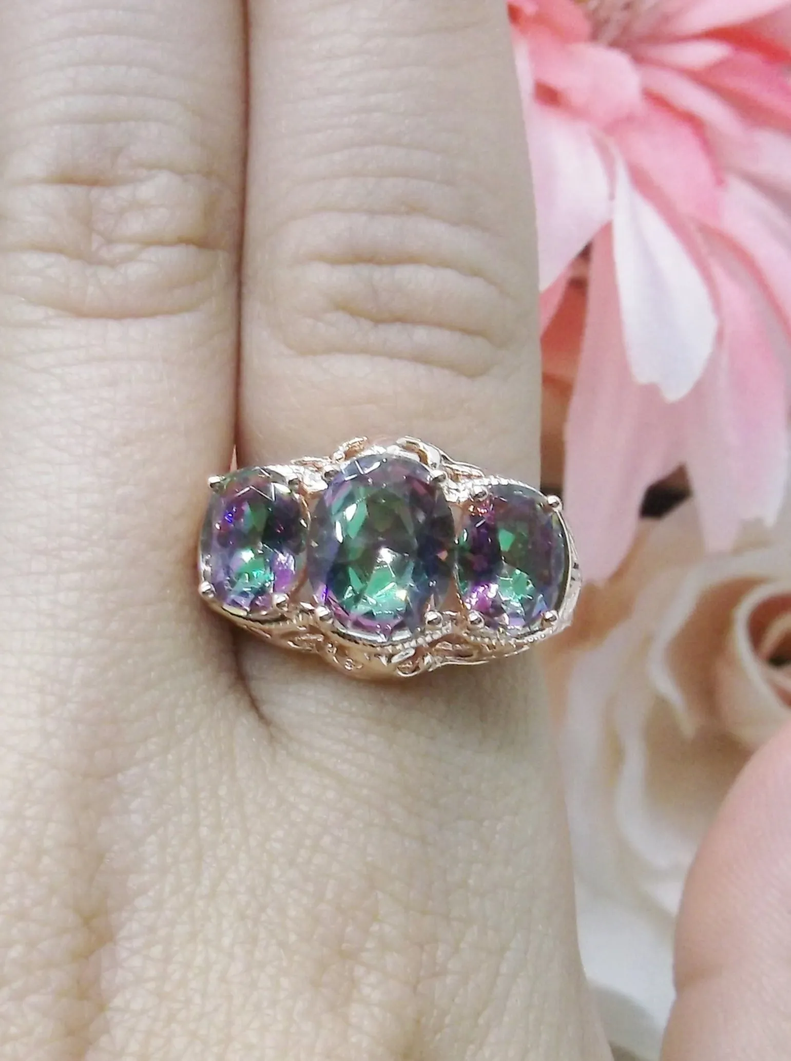 Mystic Topaz Ring, Rose Gold Art Deco Jewelry #D36