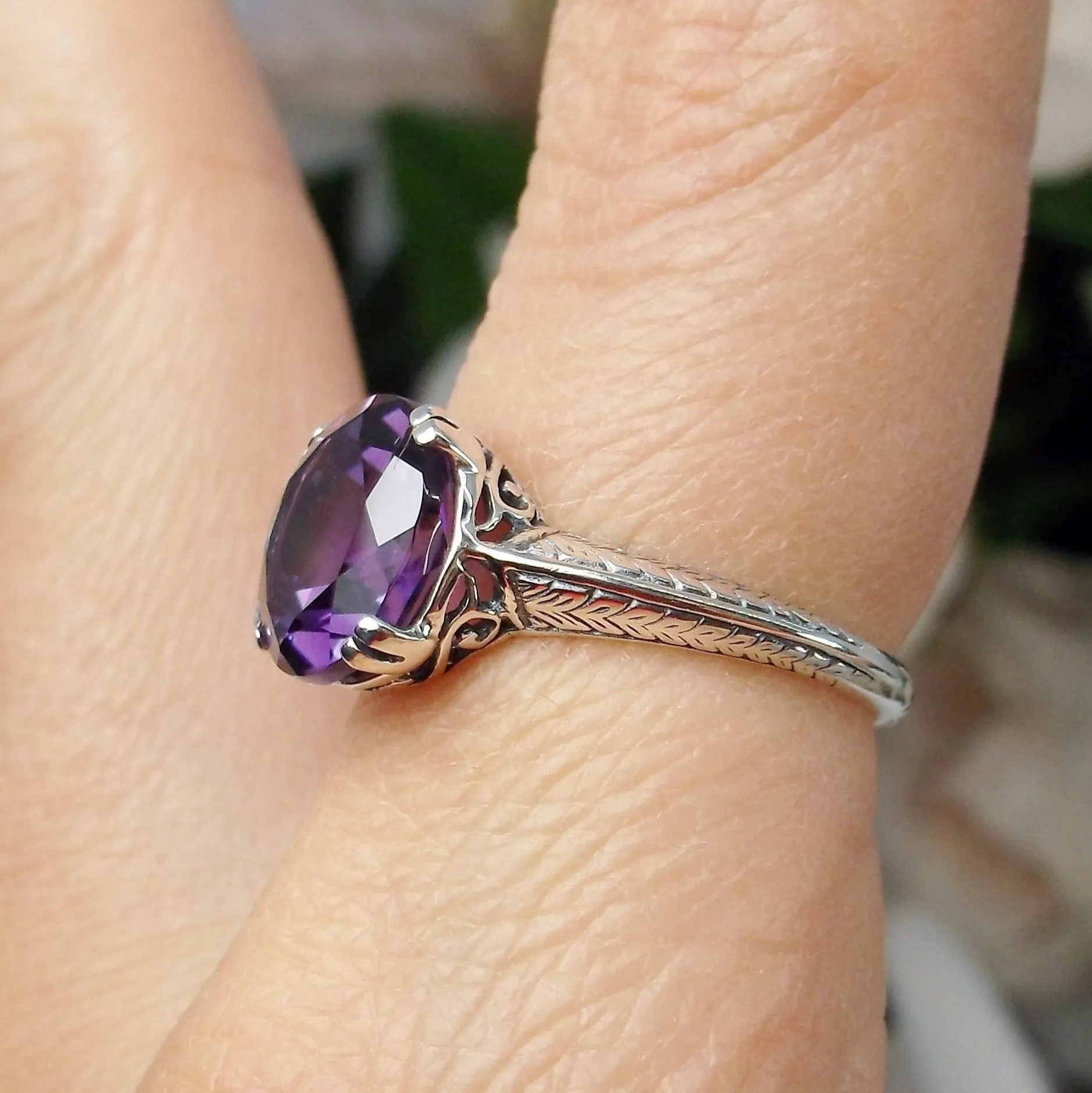 Natural Amethyst Ring, Button Ring, Art Deco 1930's Style Jewelry, #D12