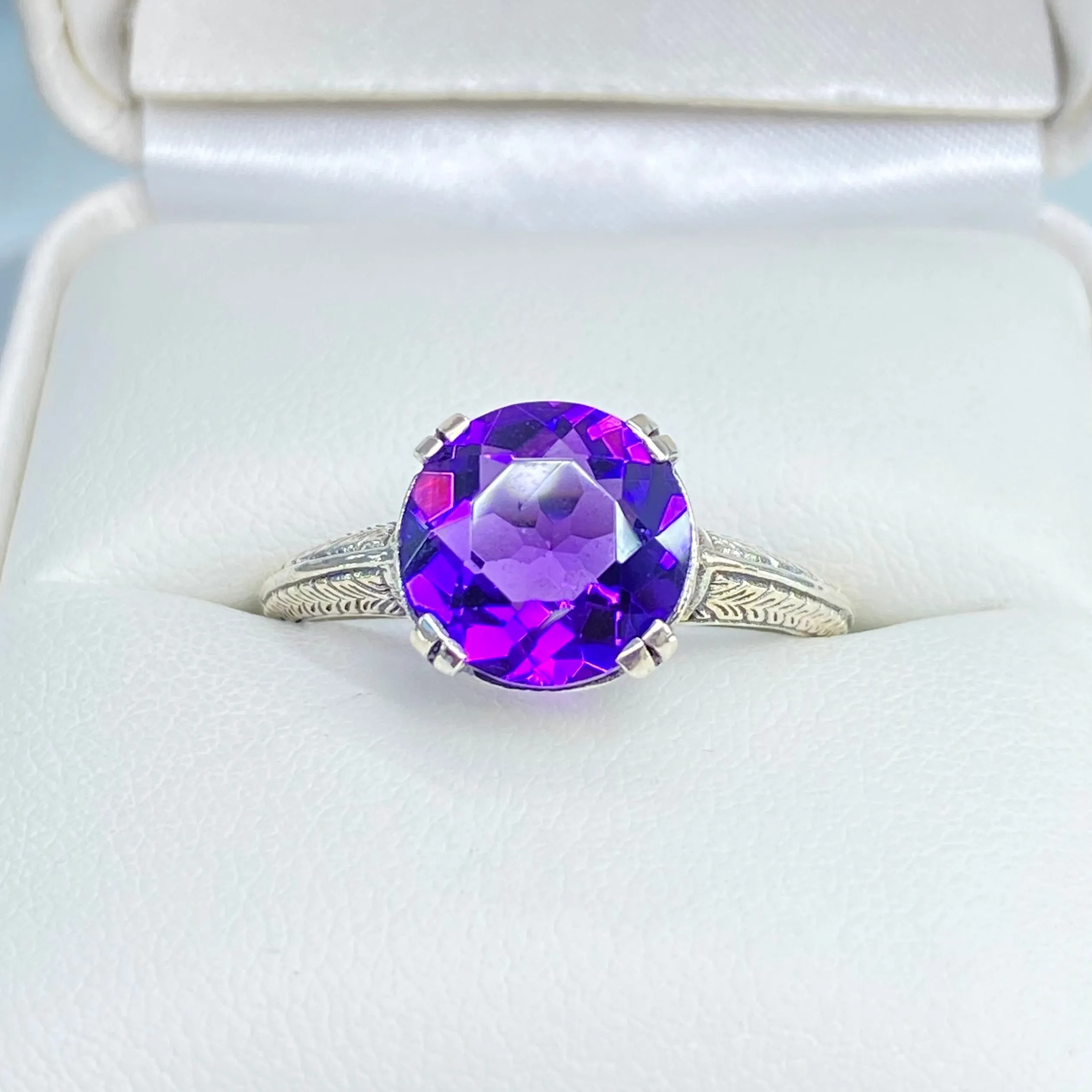 Natural Amethyst Ring, Button Ring, Art Deco 1930's Style Jewelry, #D12
