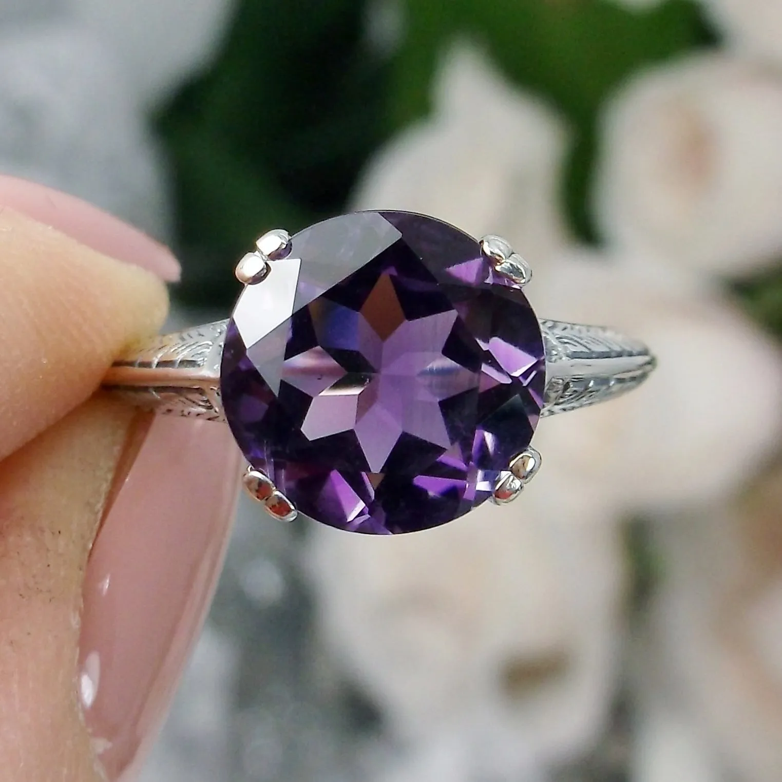 Natural Amethyst Ring, Button Ring, Art Deco 1930's Style Jewelry, #D12