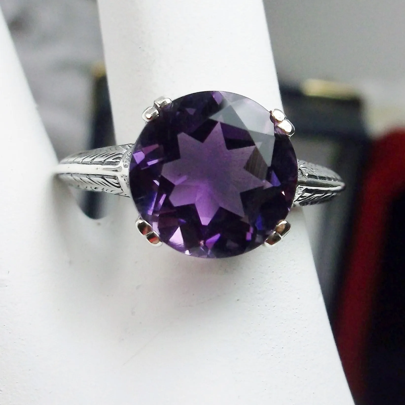 Natural Amethyst Ring, Button Ring, Art Deco 1930's Style Jewelry, #D12