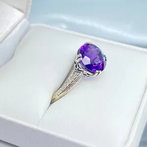 Natural Amethyst Ring, Button Ring, Art Deco 1930's Style Jewelry, #D12