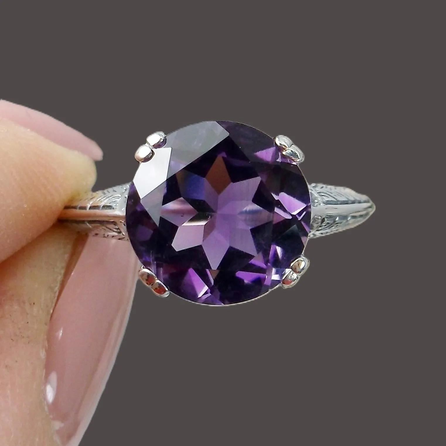 Natural Amethyst Ring, Button Ring, Art Deco 1930's Style Jewelry, #D12