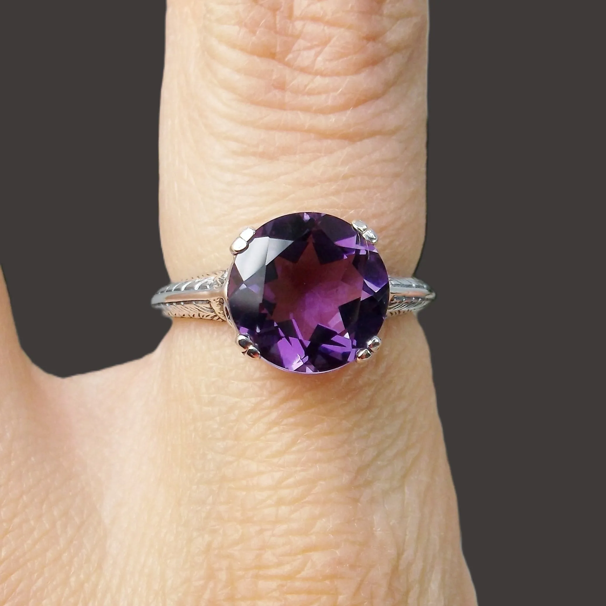 Natural Amethyst Ring, Button Ring, Art Deco 1930's Style Jewelry, #D12