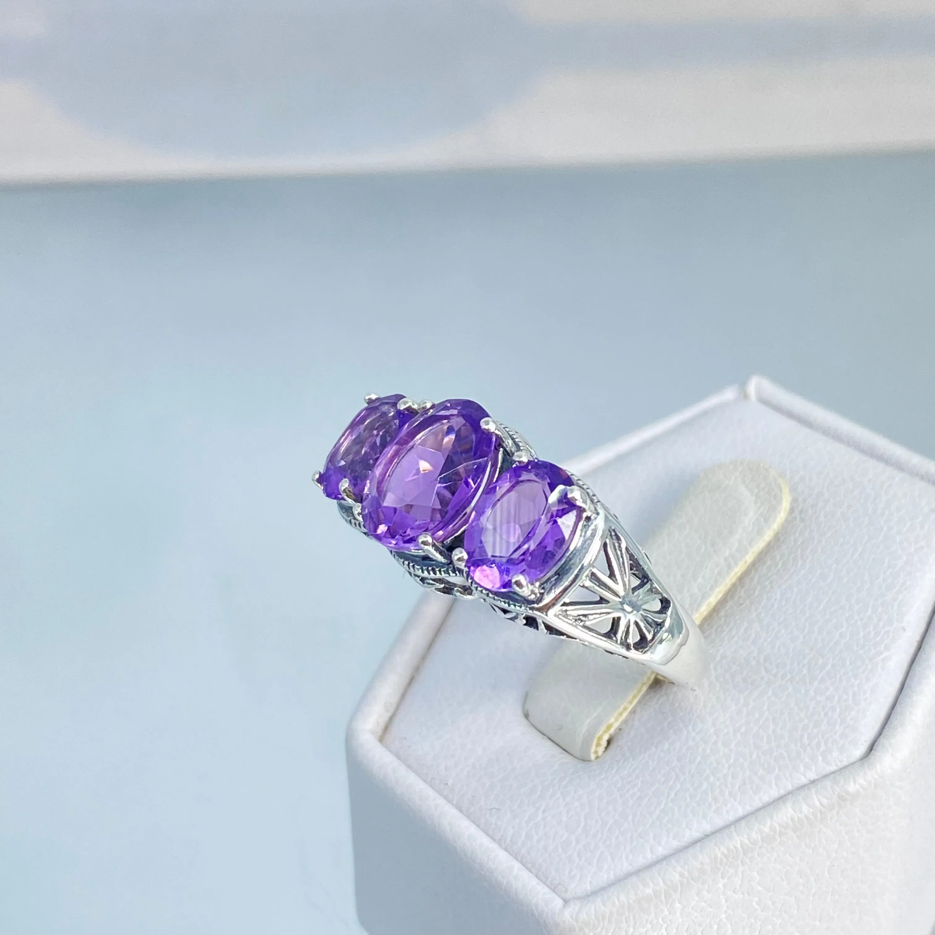 Natural Amethyst Ring, Size 8.75, Natural Gemstone, Art Deco Jewelry, Cocktail Ring #D36 - Ready to Ship