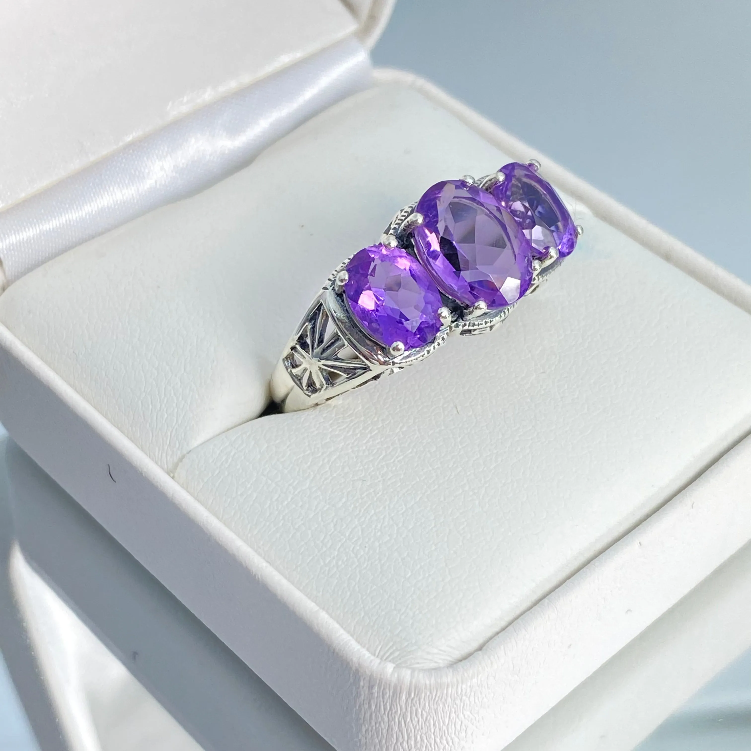 Natural Amethyst Ring, Size 8.75, Natural Gemstone, Art Deco Jewelry, Cocktail Ring #D36 - Ready to Ship