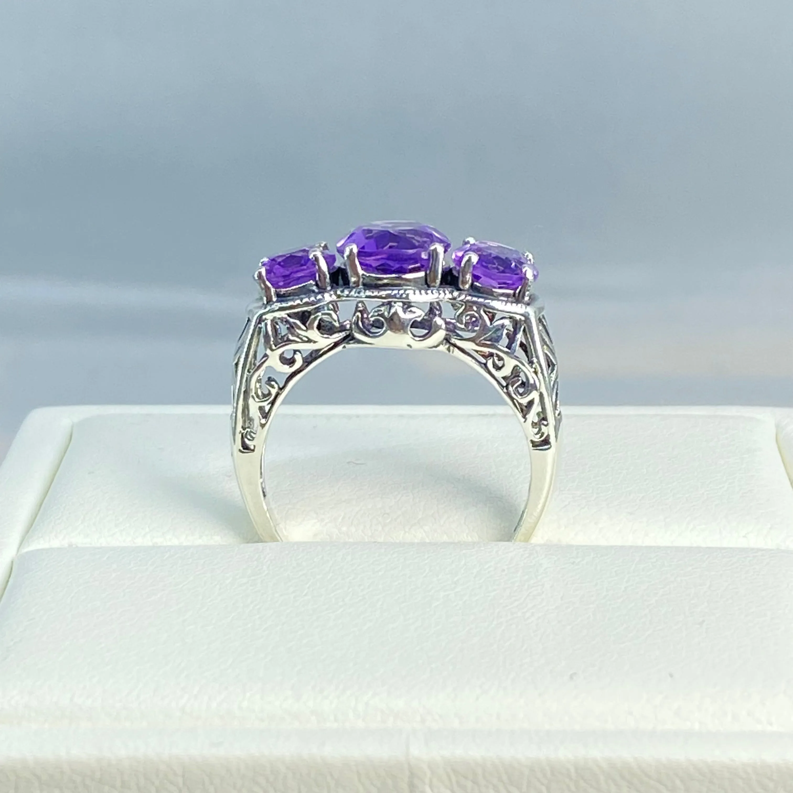 Natural Amethyst Ring, Size 8.75, Natural Gemstone, Art Deco Jewelry, Cocktail Ring #D36 - Ready to Ship