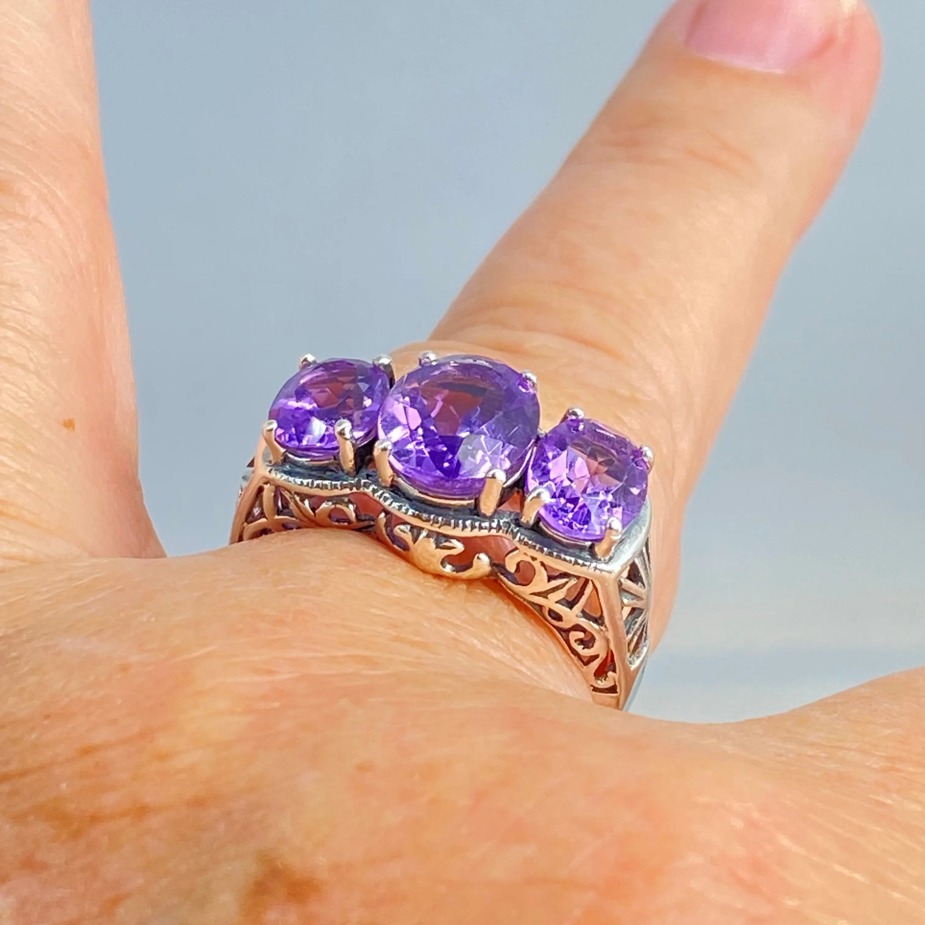 Natural Amethyst Ring, Size 8.75, Natural Gemstone, Art Deco Jewelry, Cocktail Ring #D36 - Ready to Ship