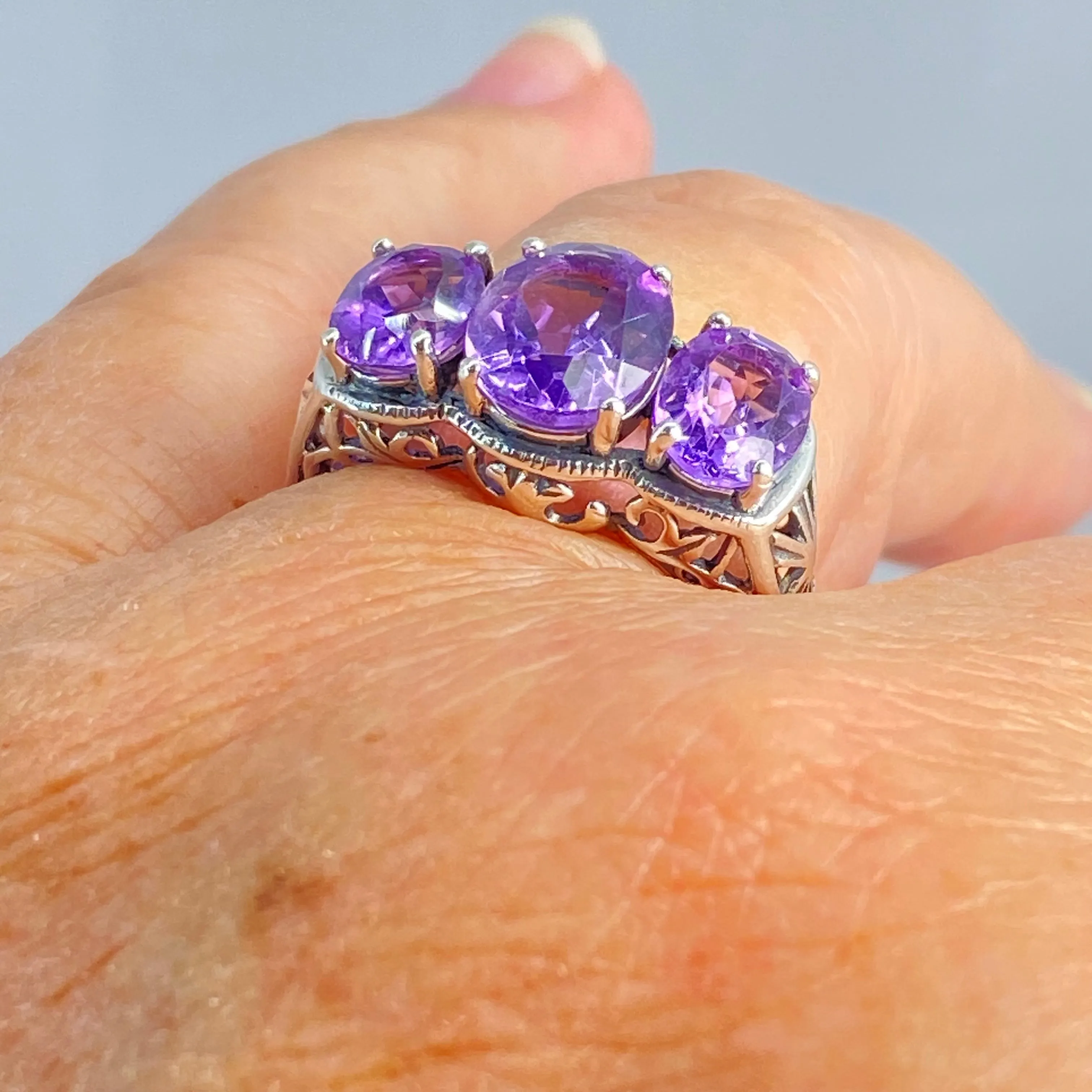 Natural Amethyst Ring, Size 8.75, Natural Gemstone, Art Deco Jewelry, Cocktail Ring #D36 - Ready to Ship