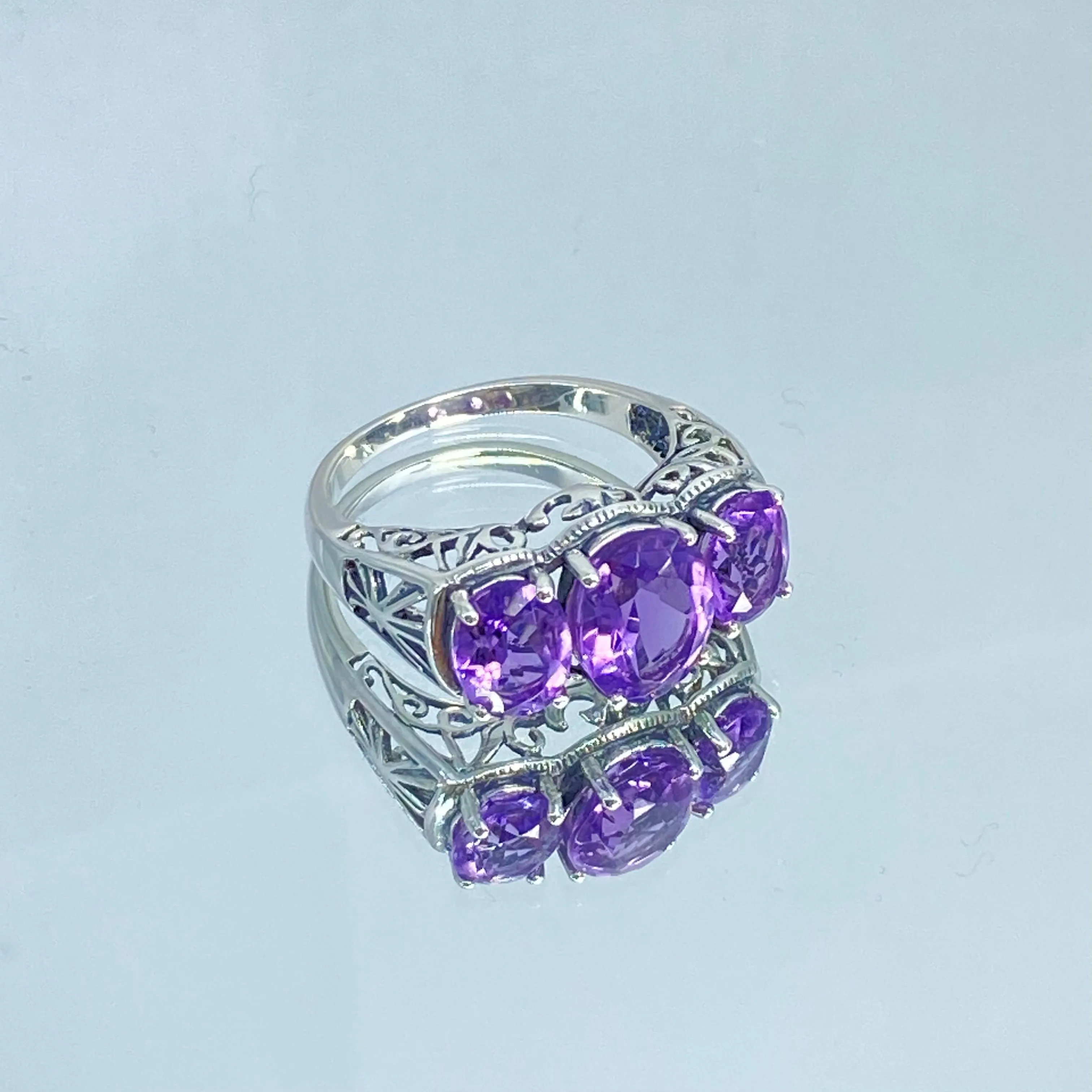 Natural Amethyst Ring, Size 8.75, Natural Gemstone, Art Deco Jewelry, Cocktail Ring #D36 - Ready to Ship