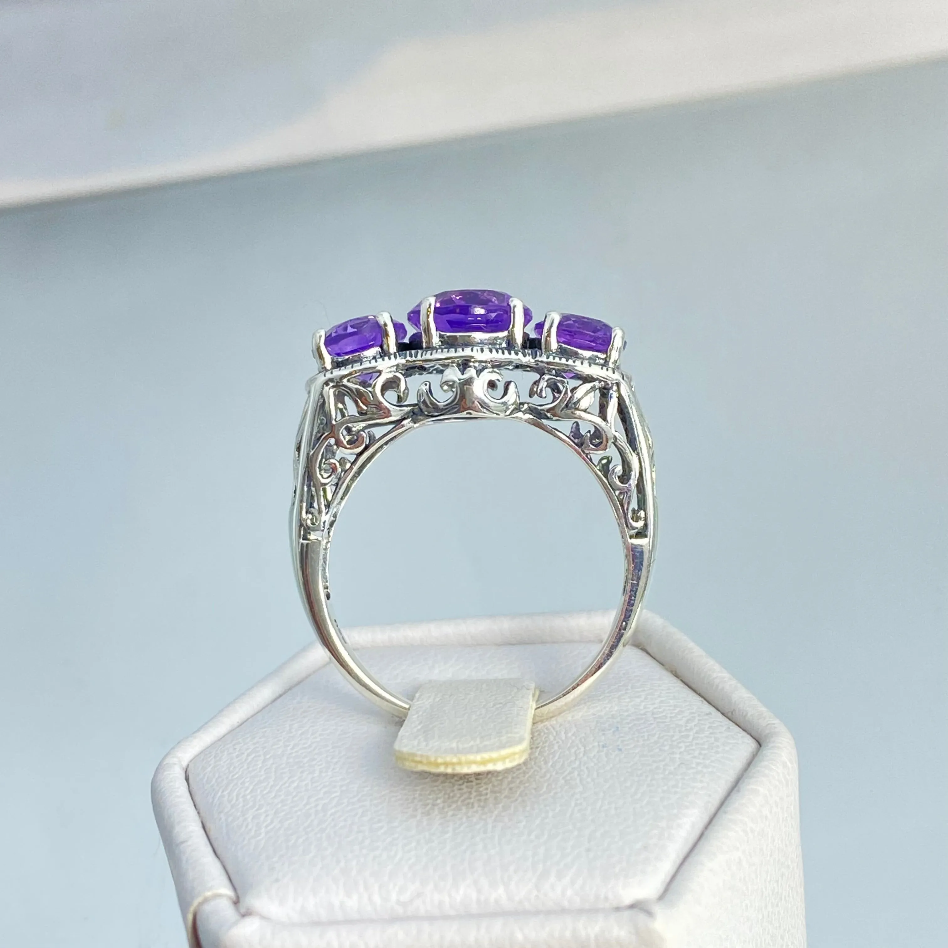 Natural Amethyst Ring, Size 8.75, Natural Gemstone, Art Deco Jewelry, Cocktail Ring #D36 - Ready to Ship