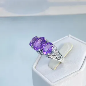 Natural Amethyst Ring, Size 8.75, Natural Gemstone, Art Deco Jewelry, Cocktail Ring #D36 - Ready to Ship