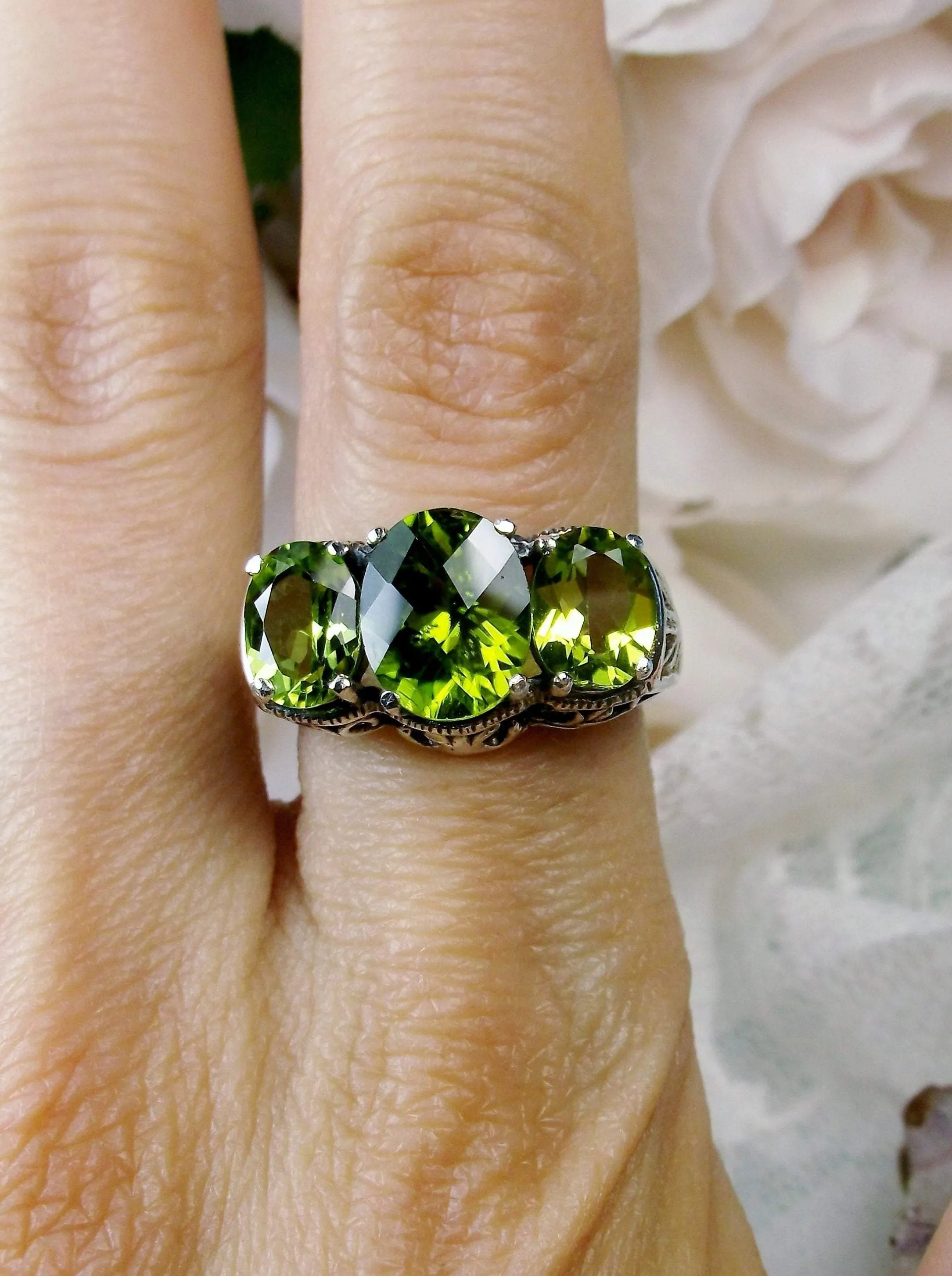 Natural Peridot Ring, Art Deco Jewelry, Cocktail Ring #D36