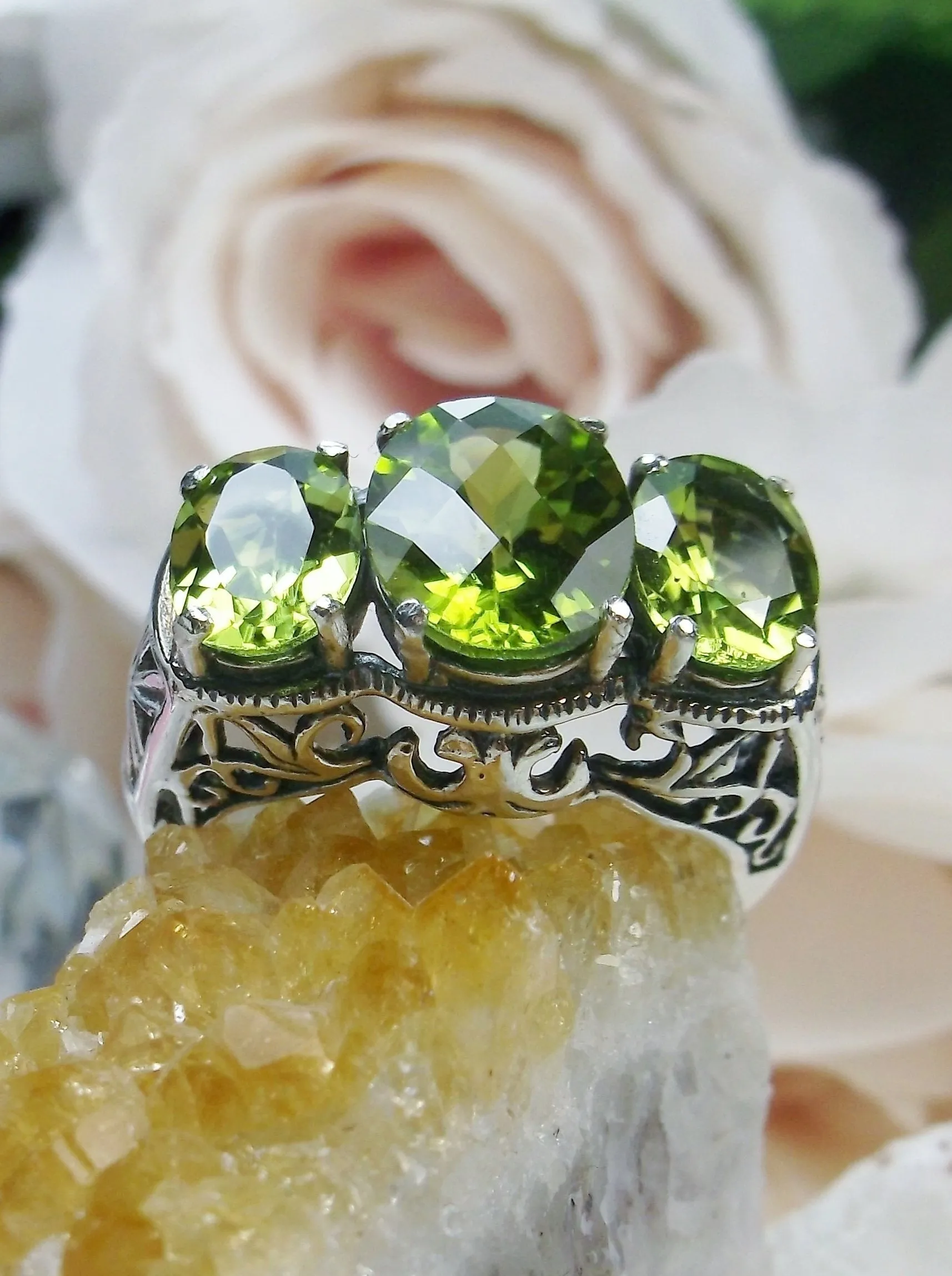 Natural Peridot Ring, Art Deco Jewelry, Cocktail Ring #D36