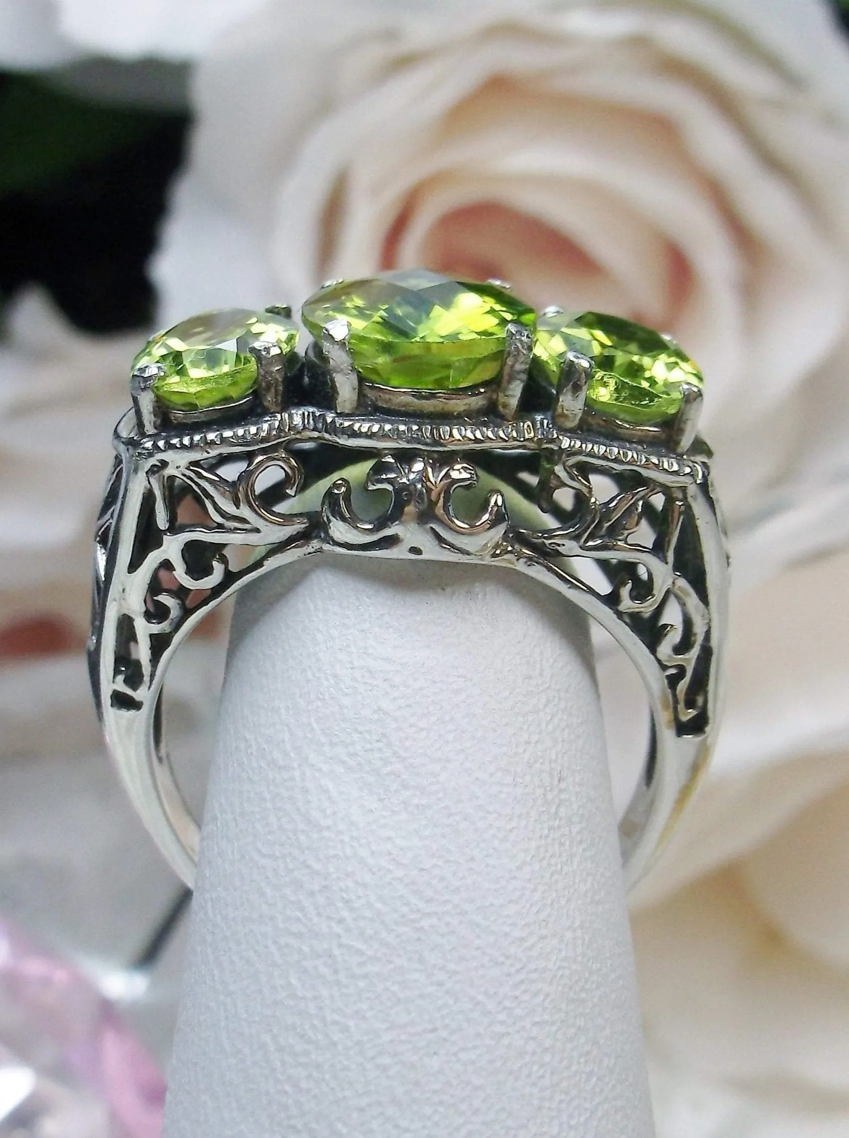 Natural Peridot Ring, Art Deco Jewelry, Cocktail Ring #D36
