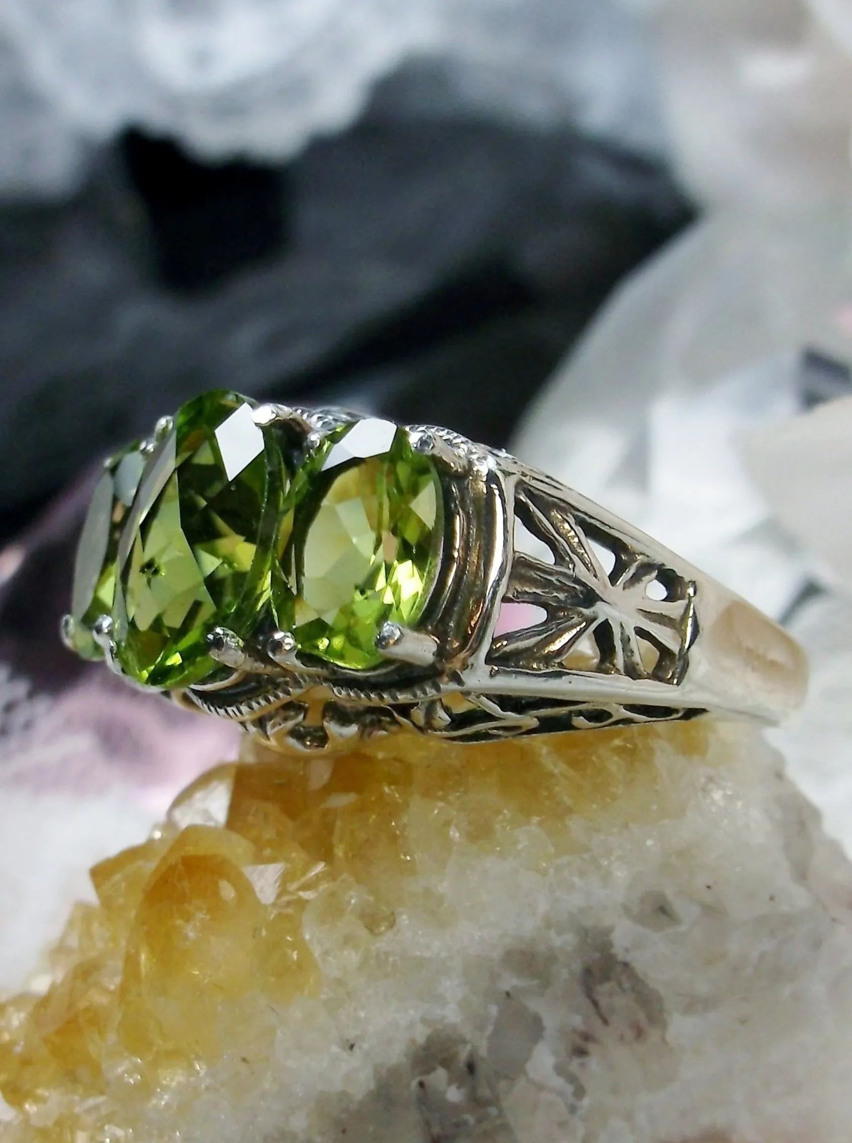 Natural Peridot Ring, Art Deco Jewelry, Cocktail Ring #D36
