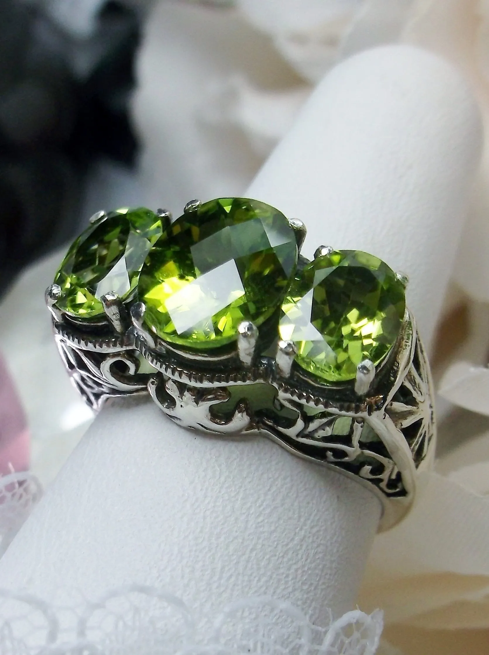 Natural Peridot Ring, Art Deco Jewelry, Cocktail Ring #D36
