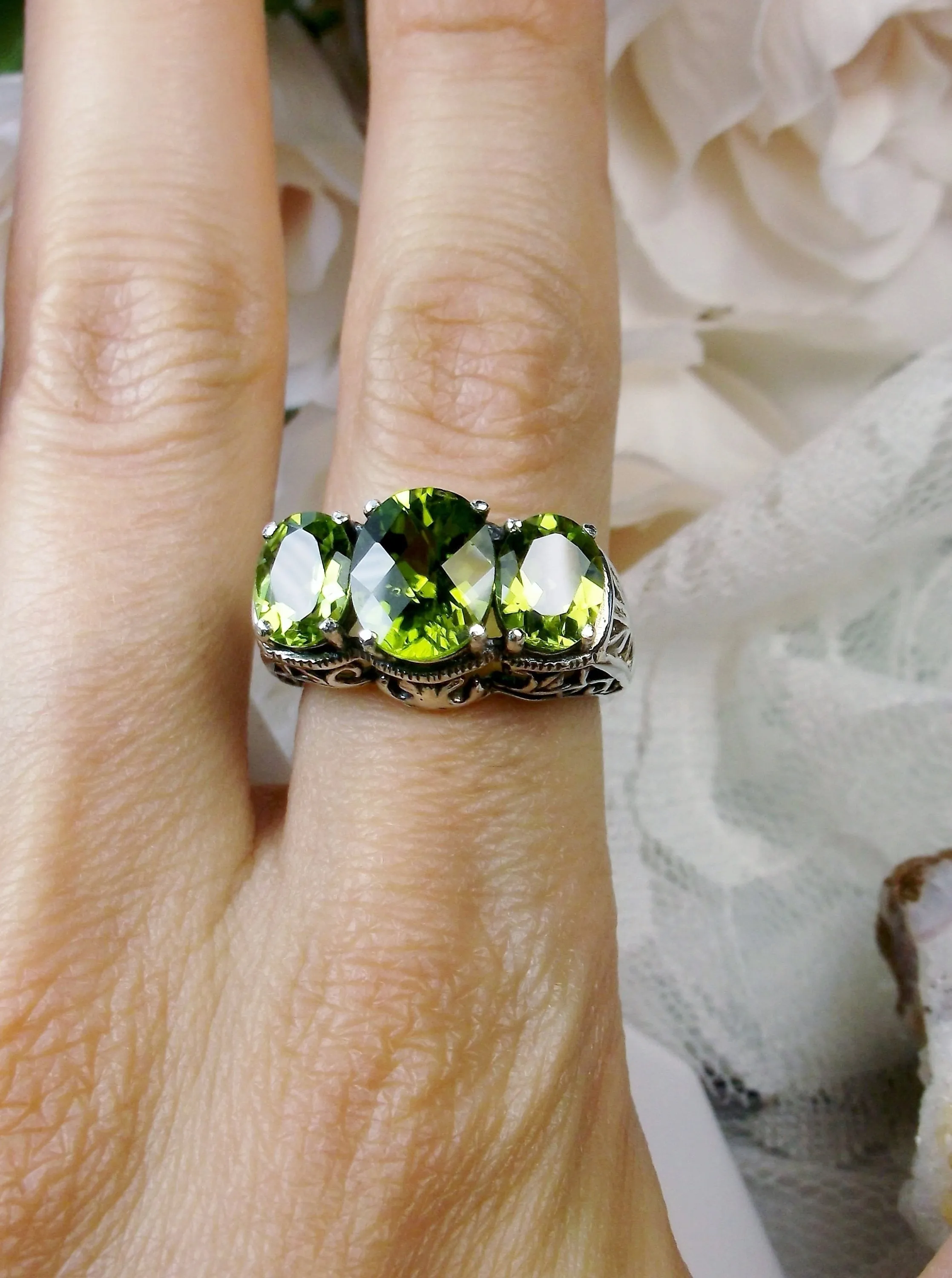 Natural Peridot Ring, Art Deco Jewelry, Cocktail Ring #D36