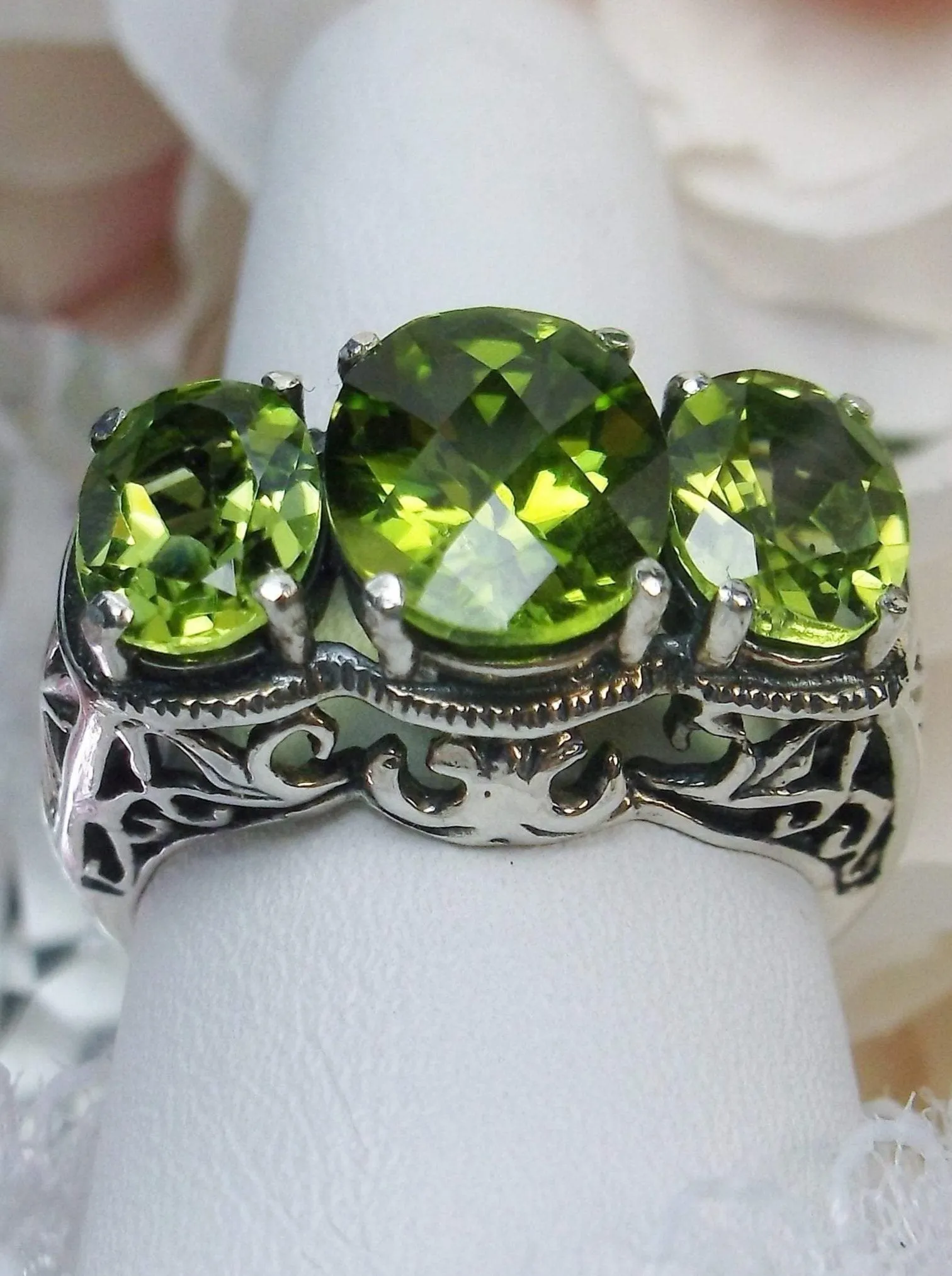 Natural Peridot Ring, Art Deco Jewelry, Cocktail Ring #D36